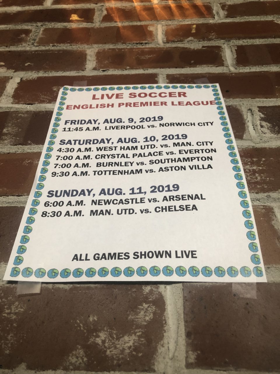 EPL football - August 2019 schedule